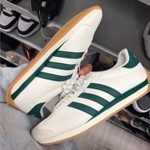 Adidas Men's White and Dark Green Sneakers